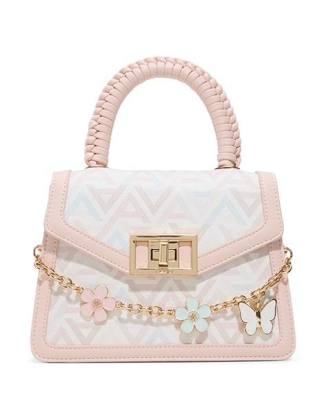 ALDO Women Typographic Print Satchel Bag with Detachable Strap