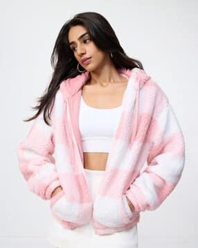 the souled store Women Checked Regular Fit Zip-Front Hoodie-picture-32
