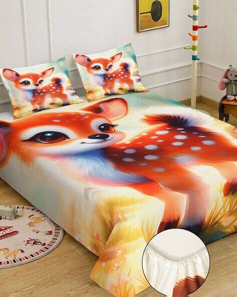 KLOTTHE Fitted Double Bedsheet with Pillow Covers