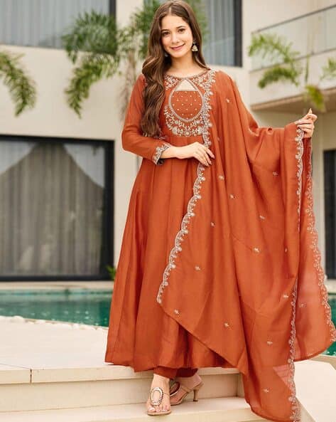 HB VENTURE Women Embroidered Anarkali Kurta with Pants & Dupatta