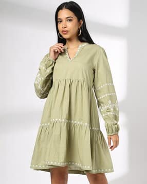 dnmx Women Embroidered Relaxed Fit Tiered Tunic-picture-18