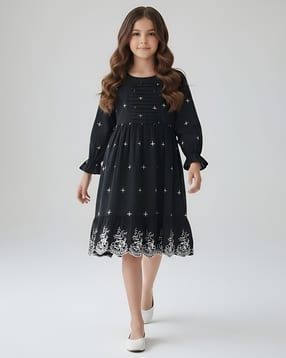 bella moda Girls Embroidered Fit & Flare Dress-picture-15