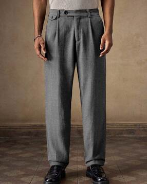 poshax Men Relaxed Fit Flat-Front Trousers-picture-24