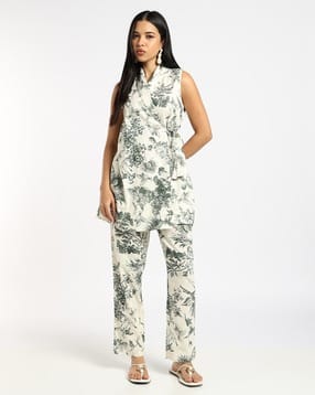 svrnaa by azorte Tropical Print Sleeveless Top with Pants Co-ord Set-picture-45