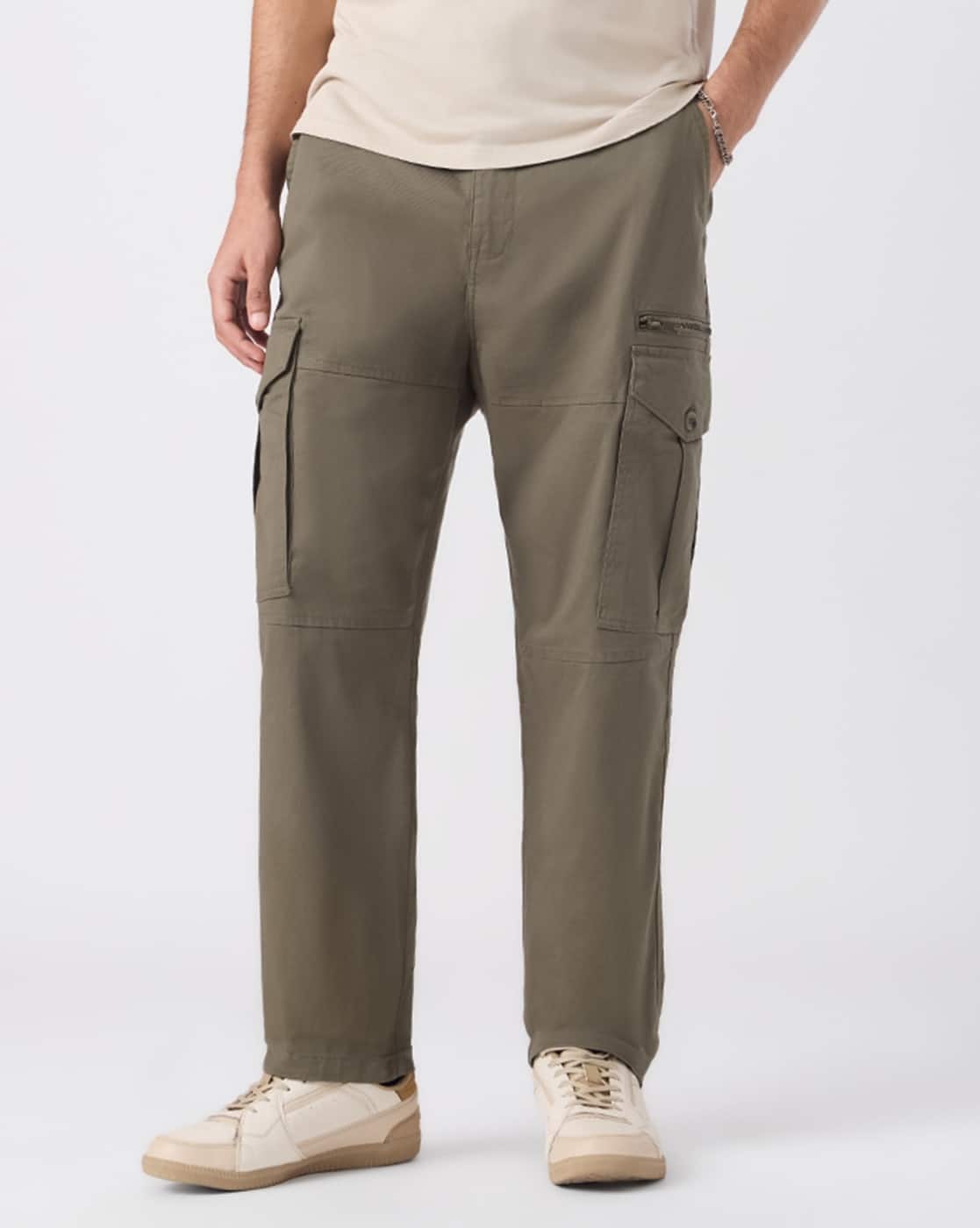 Cargo Pants Alpine Green|The Souled Store  - Men Relaxed Fit Cargo Trousers