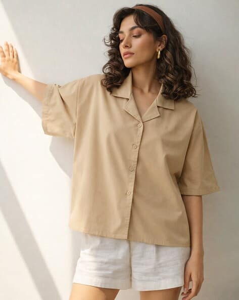 Sassafras Women Oversized Fit Shirt with Collar