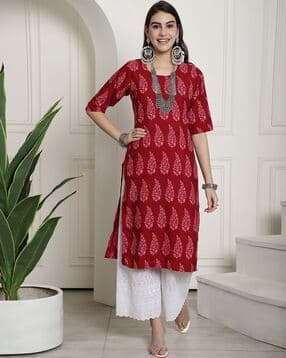 popmantra Women Leaf Print Straight Kurta-picture-17