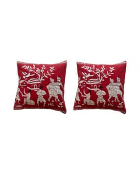 kantha loom Set of 2 Embroidered Cushion Covers 16"x16"-picture-24