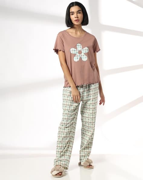 RIO Women Floral Print T-Shirt and Pyjamas Set