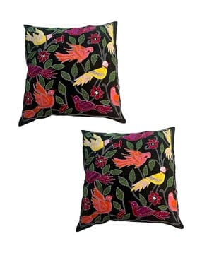 kantha loom Set of 2 Embroidered Square Cushion Covers 16"x16"-picture-45