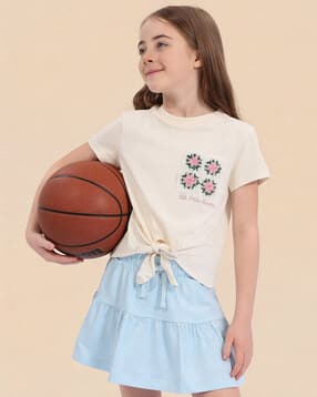Girls Floral Crochet Regular Fit Knotted Top-image-28