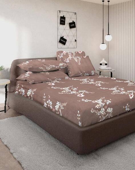 KLOTTHE Cotton Fitted Double Bedsheet with 2 Pillow Cover