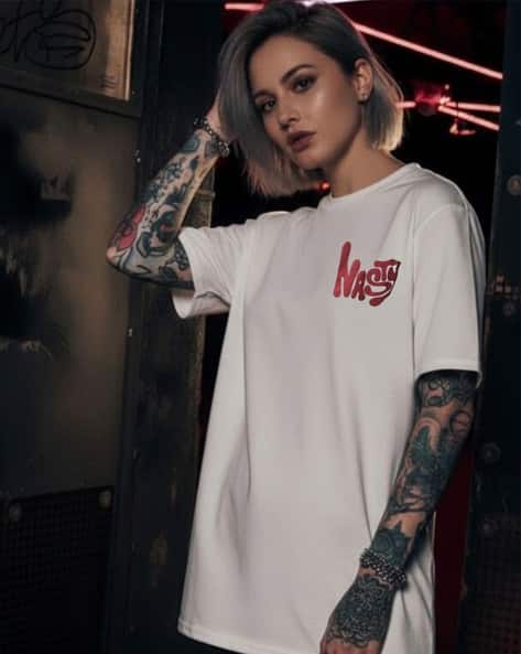 OH RARE Oversized Typography Round Neck T-Shirt