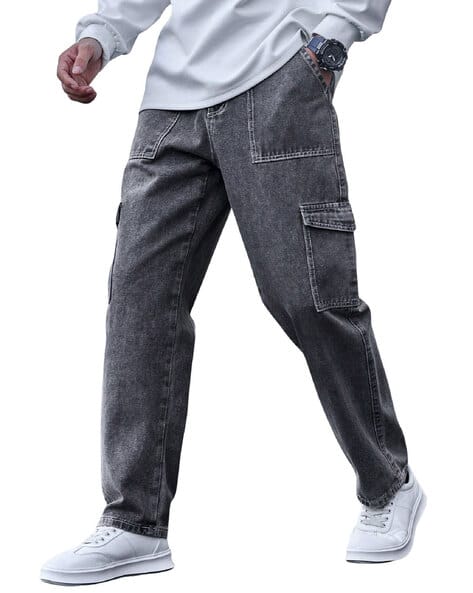 QNIM Men Mid-Rise Relaxed Cargo Jeans