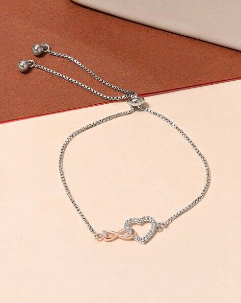 Touch925 Women Sterling Silver Infinity Heart Chain Bracelet