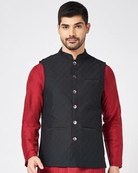 Men Geometric Pattern Regular Fit Nehru Jacket-image-8