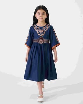 bella moda Girls Embroidery Fit and Flare Dress-picture-13