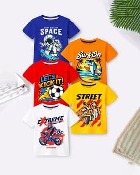 trampoline Boys Printed Regular Fit Pack of 5 T-Shirts-picture-43