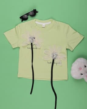 v-mart Girls Floral-Applique Regular Fit Round-Neck T-Shirt-picture-25