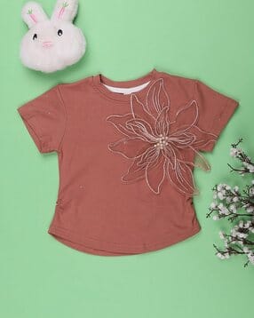 v-mart Girls Floral-Applique Regular Fit Round-Neck T-Shirt-picture-21