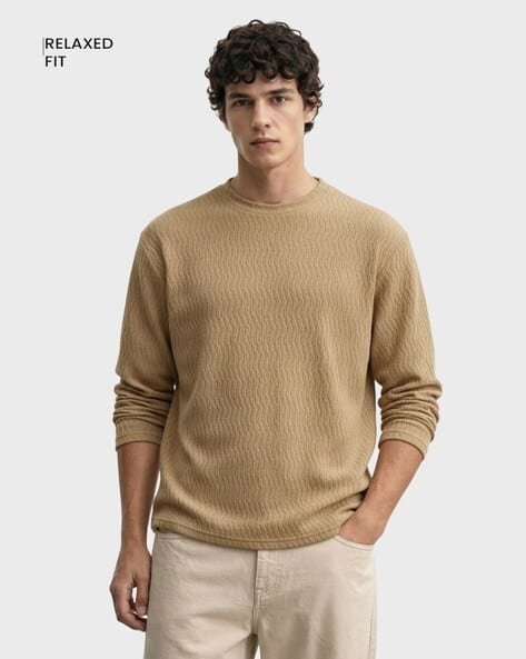 The Indian Garage Co Men Ribbed Relaxed Fit Cotton Crew-Neck T-Shirt