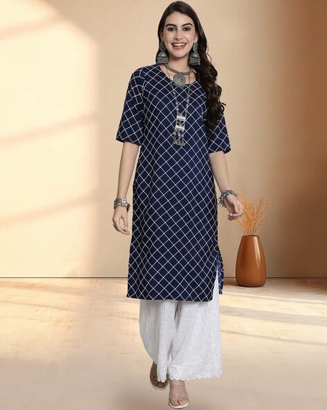 Popmantra Women Checked Straight Kurta