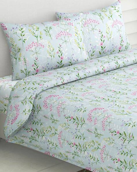 Haus & Kinder 186 TC Floral Print Double Bedsheet with Pillow Covers