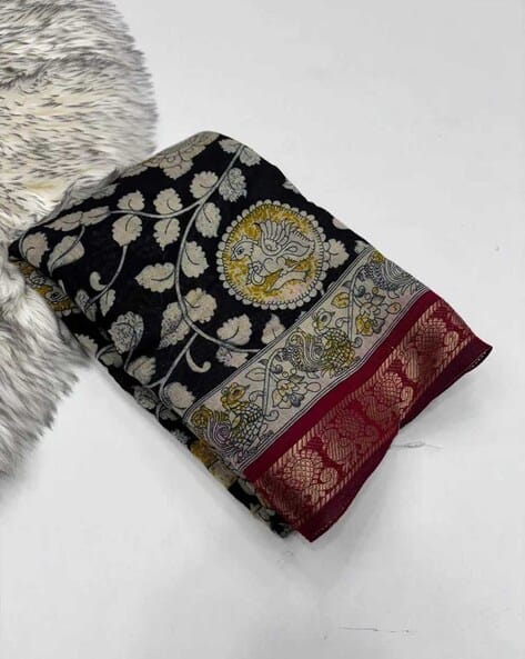 Indie Picks Mangalgiri Border Kalamkari Print Viscose Saree