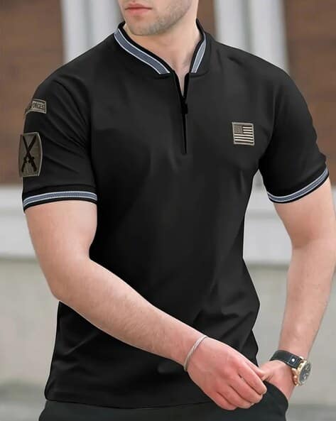 POSHAX Men Regular Fit Henley T-Shirt with Contrast Tipping