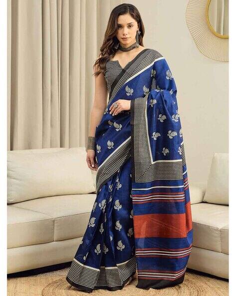 Ri-wah Floral Print Pre-Stitched Saree with Running Blouse Piece
