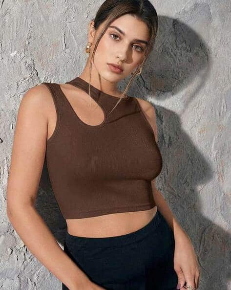 WOMENSTER Women Ribbed Slim Fit Crop Tank Top