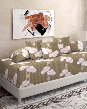 300 TC Printed Diwan Set with Pillow Covers & Bolster Covers-image-1