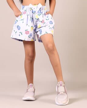 v-mart Girls Floral Print Mid-Rise Regular Fit Shorts-picture-24