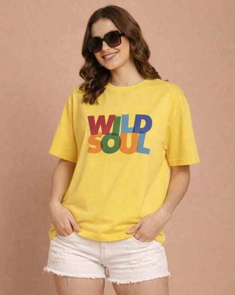 XQsee Women Typographic Print Oversized Round-Neck T-Shirt