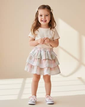 yousta Girls Checked 3-Tiered Flared Skirt-picture-14
