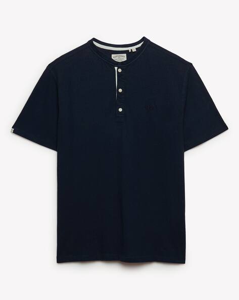SUPERDRY Classic Regular Fit Cotton Linen Grandad T-Shirt