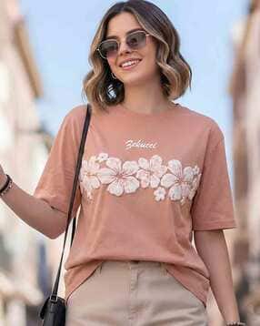 xqsee Women Floral Print Oversized Round-Neck T-Shirt-picture-13