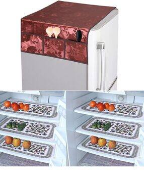 crosmo Printed Waterproof Fridge Top Cover with Anti-Slip Shelf Mats -picture-51