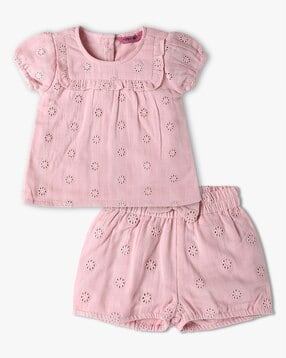 inf frendz Girls Schiffli Embroidered Top & Shorts Set-picture-21