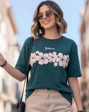 xqsee Women Floral Print Oversized Round-Neck T-Shirt-picture-42
