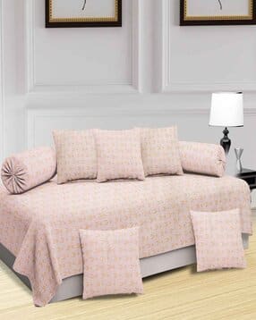 300 TC Printed Diwan Set with Pillow Covers & Bolster Covers-image-11