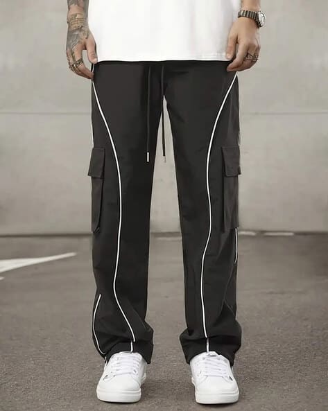 POSHAX Men Striped Straight Cargo Track Pants