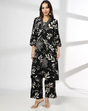 avaasa mix n' match Women Leaf Print Straight Kurta & Palazzos Set-picture-37