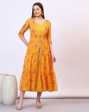 aurelia Women Floral Print A-Line Kurta & Shrug Set-picture-50