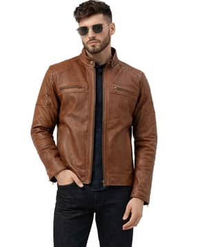 leather retail Men Regular Fit Biker Jacket with Full Sleeves-picture-14