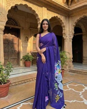 indie picks Woven Linen Silk Printed Designer Saree -picture-22