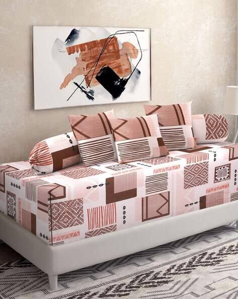 KLOTTHE 300 TC Printed Diwan Set with Pillow Covers & Bolster Covers