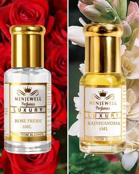 Menjewell Pack of 2 Rose Fresh Attar & Rajnigandha Alcohol Free Attar