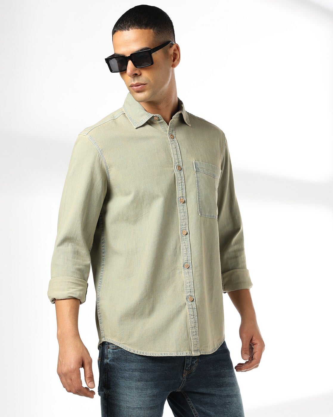 DNMX Men Washed Regular Fit Shirt with Patch Pocket — image 1 of 7