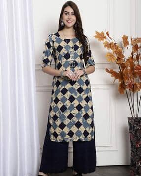 popmantra Women Checked Straight Kurta -picture-34